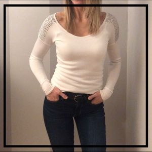 EXPRESS White Classy Rhinestone Long Top